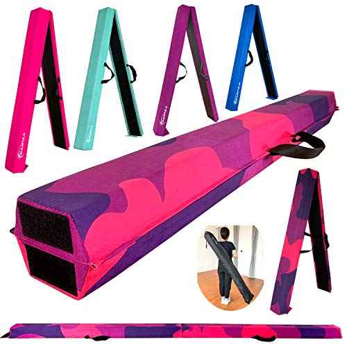 MARFULA 6 FT / 8 FT / 9 FT Folding Gymnastics Beam Foam Balance Floor Beam - Extra Firm - Suede Cover - Anti Slip Bottom with Carry Bag for Kids/Adults Home Use