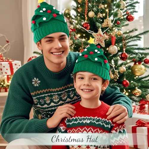Winter Santa Hat Unisex Christmas Tree Knitted Beanie Hat for Holiday Christmas Women Men Warm