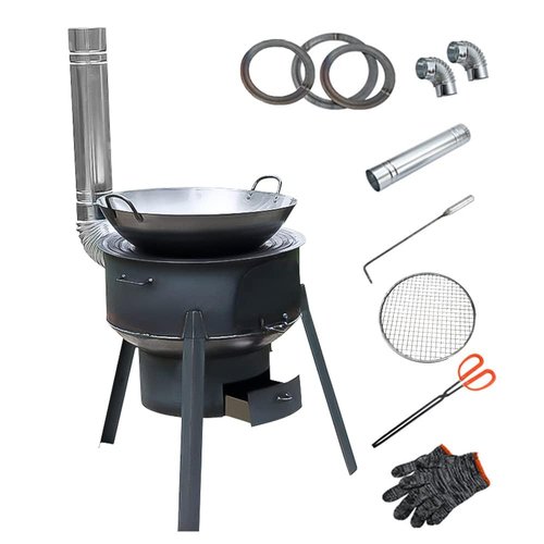 Coal Wood Stove, 1 Set Of Multifunctional Portable Removable Iron Firewood Cooking Stove, Mobile Camping Stove for Outdoor Camping, Tent Heating, Fishing, Cooking (43 cm + 3 oven rings)