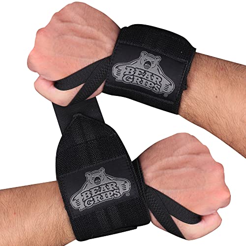 Bear Grips Wrist Wraps for Weightlifting - 12" Standard Strength Black