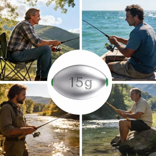 Egg Lead Fishing Sinkers Assorted Sizes - 15g, 20pcs, Oval Shape, Smooth Hole, Saltwater & Freshwater Tackle
