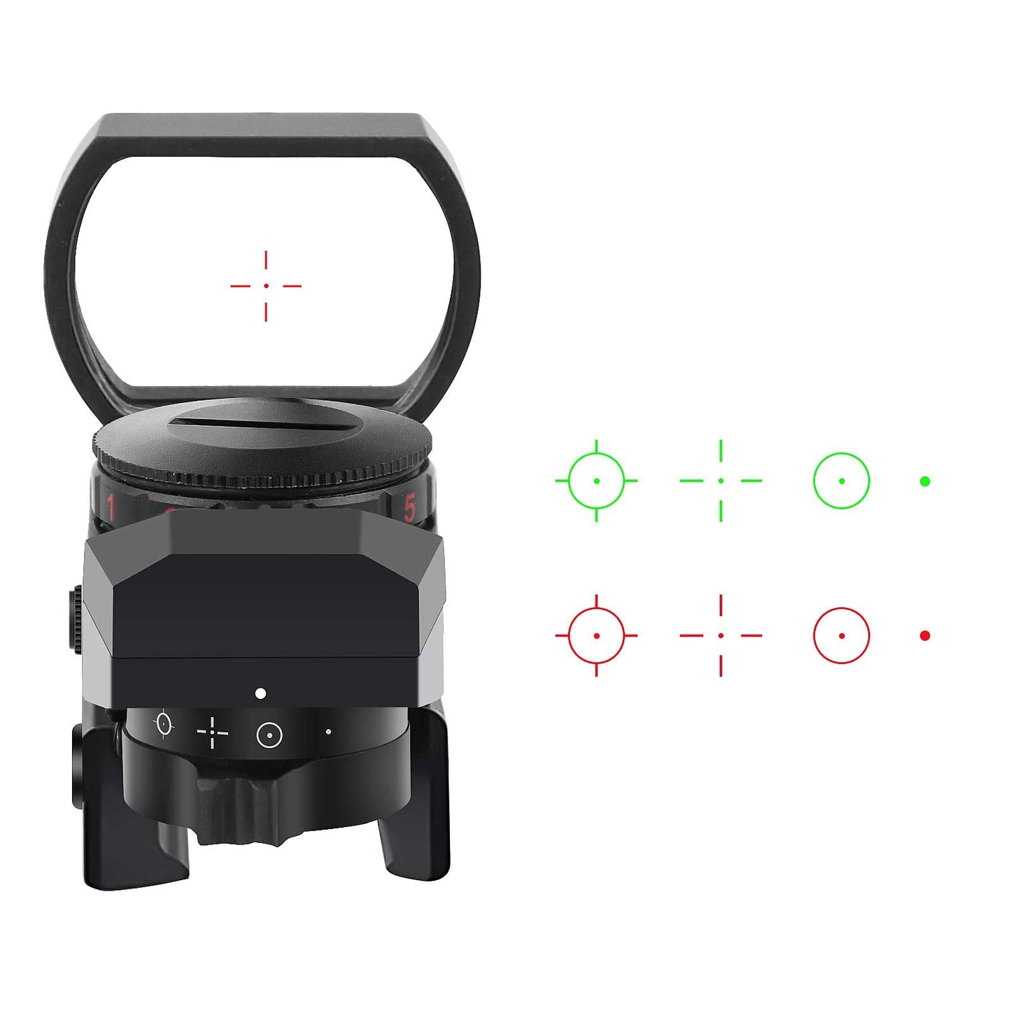 Beileshi Reflex Sight,Adjustable 4 Reticle Styles 5 Brightness Settings Red Green Dot Sight with 20mm Rail Mount