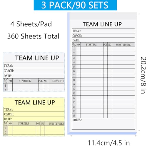 90 Sets Baseball & Softball Lineup Cards with 4-Part Carbonless Sheets, 150 Games, 16 Player Slots - Variation of THIS listing