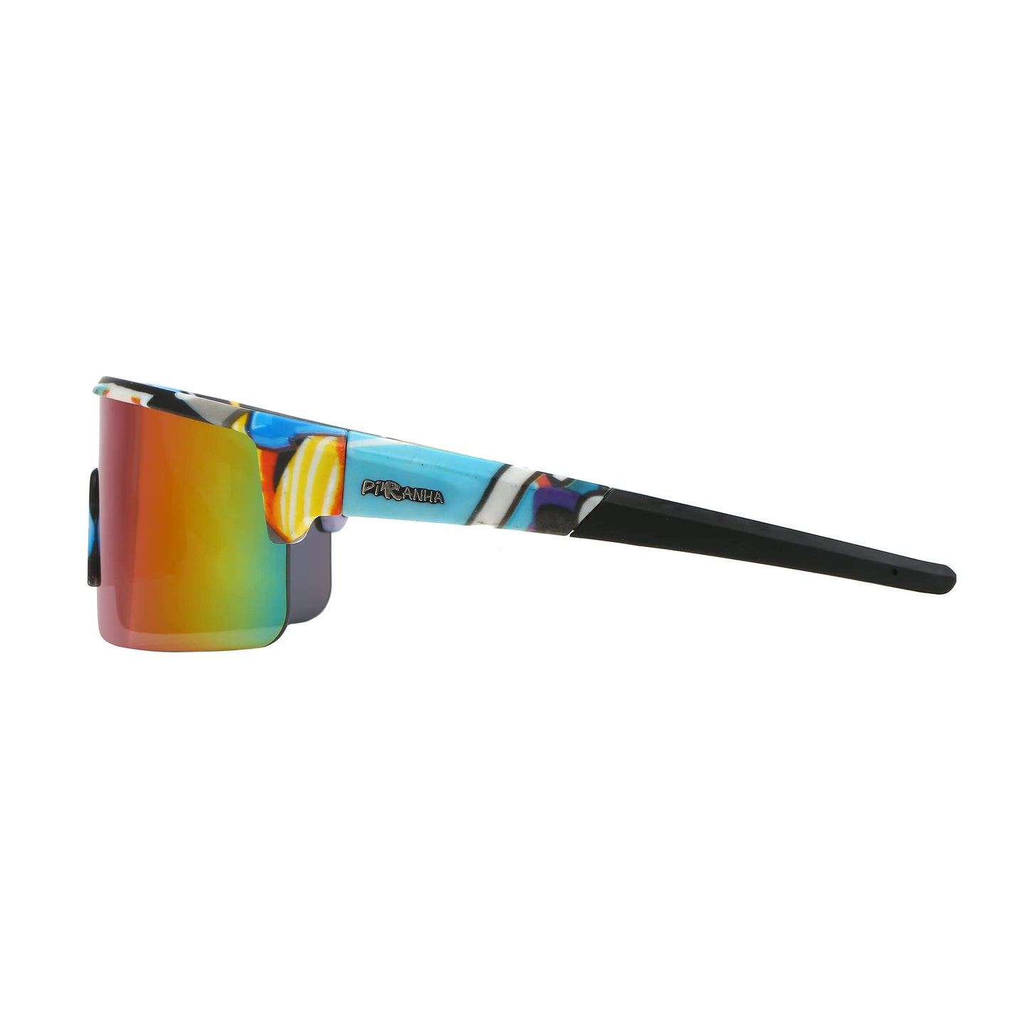 Piranha Eyewear Graffiti Shield Sports Sunglasses with Large Multicolor Mirror Lens