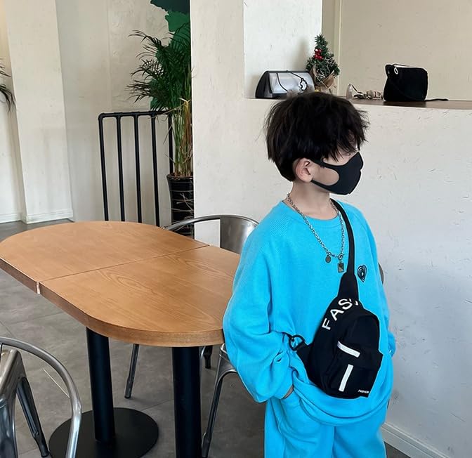 Fashion Chest Sling Bag for Little Boys Kids Mini Canvas Crossbody Bag Casual Phone Chest Bag for Sport Travelling Hiking