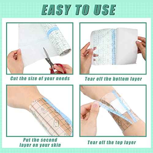 Nuanchu 2 Rolls Transparent Stretch Adhesive Bandage Waterproof Tattoo Bandage Round Transparent Film Dressing Clear Adhesive Dressing Tape for Shower Tattoos(8 Inch, 10 Inch Wide)