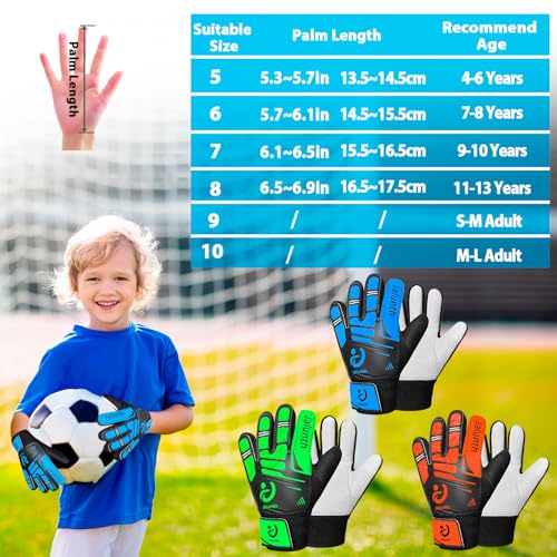 Kids Soccer Goalkeeper Gloves - Blue, Size 8, Anti-Skid Latex Grip, Youth Training Gloves for Ages 11-14