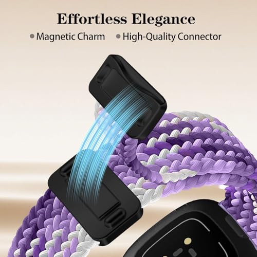 Magnetic Braided Fitness Watch Strap for Fitbit Versa 4, Versa 3, Sense, Sense 2 - Violet/Grayish Blue/Grape Purple