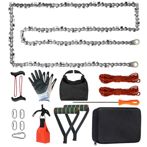 Upgrade 55 Inch Rope Saw for Tree Limbs with 70 Sharp Teeth & 46 Feet Ropes Kit