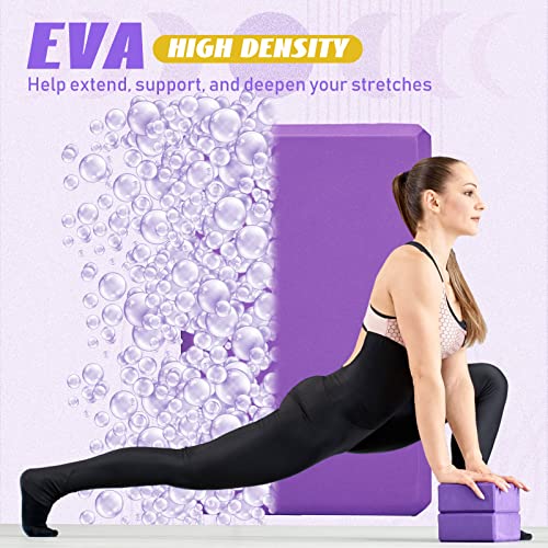 Purple EVA Yoga Blocks Set of 6 Non Slip Pilates Bricks - Supportive & Durable