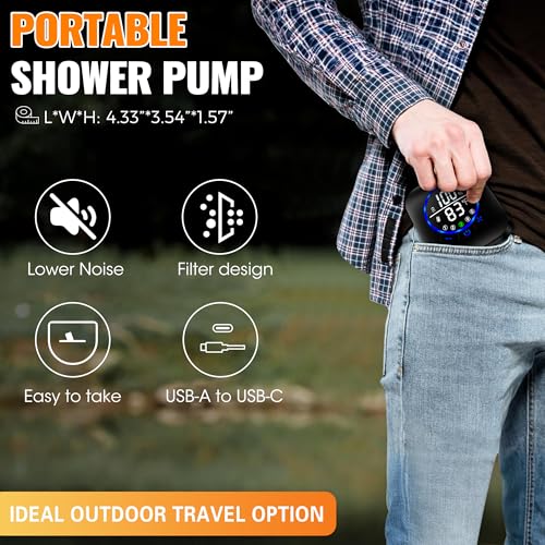 Rechargeable Portable Shower Pump for Camping with Foldable Water Bucket 8000mAh
