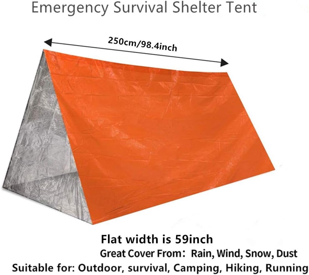 JUBSOSCAMP 1 PCS Emergency Tent, Polyester Film Storm Shelter Survival Shelter with Whistle Drawstring Bag for 2 Person Car Camping, Hiking&First Aid (Orange Suit)