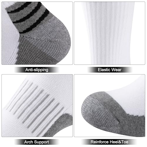 Men's Cotton Crew Socks Large X-Large White - Moisture Wicking Cushioned Work Boots 6 Pairs