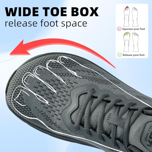 Wide Toe Box Athletic Shoes for Men - Cushioned Road Running Sneakers - Dark Grey 14 Wide