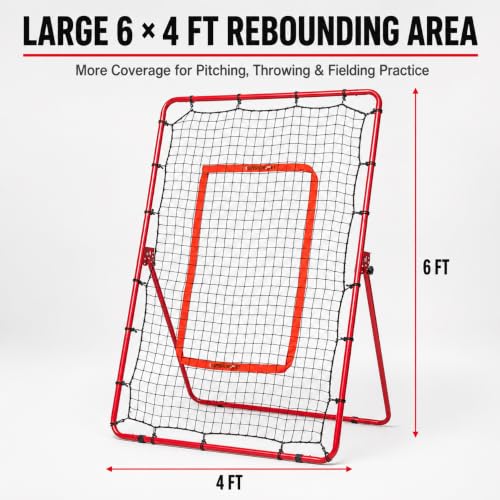 6 x 4 FT Baseball Rebounder Net with Strike Zone, Adjustable Pitch Back for Practice