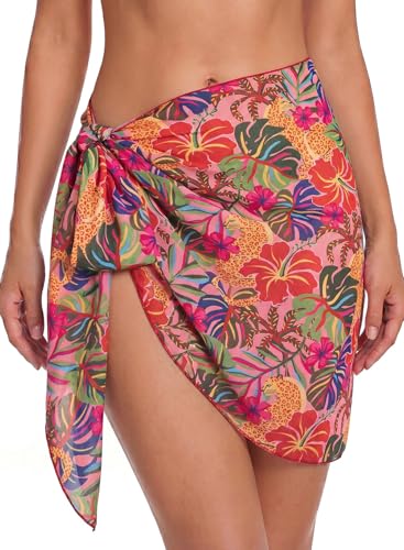 Women’s Sheer Swimsuit Coverup Beach Sarong Wrap Chiffon Swimwear - One Size Tropical Animal Print