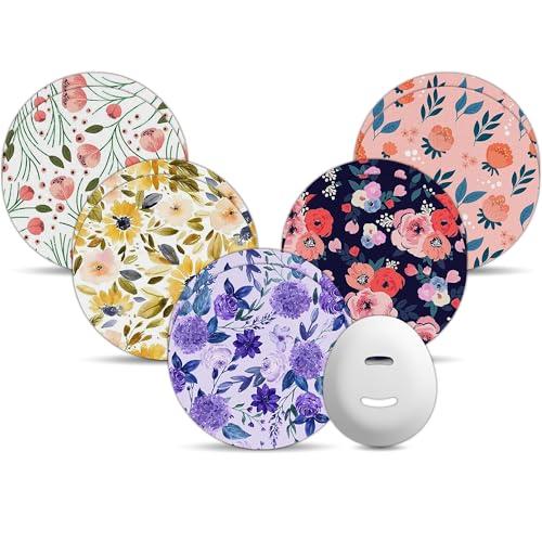 Flower Dexcom G7 Over Patches 10-Pack with Bump-Proof Hard Cap - Pink Flower, Purple Variation