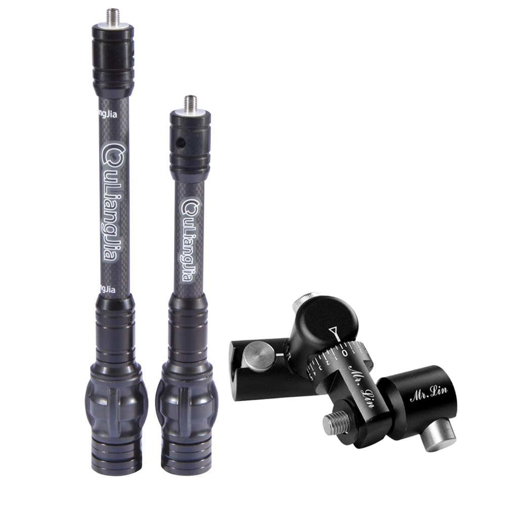 SHARROW Archery Bow Stabilizer Kit Carbon Fiber Stabilizer Dampen Weight Single Side V-bar Quick Disconnect for Compound Bow (10"&12")