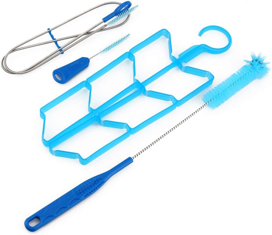 4-in-1 Hydration Water Bladder Cleaning Kit - Drying Rack/Big Brush/Small Brush/Long Flexible Brushes for Camping Cycling Hiking Backpack Bottle Cleaner