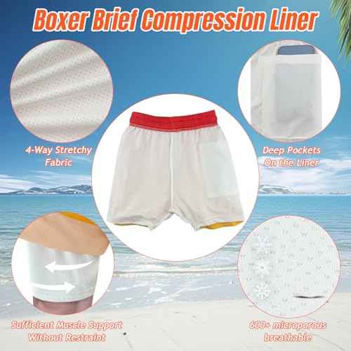 Boys Swim Trunks with Compression Liner Swim Shorts Bathing Suit UPF50+ Stretch Swimwear for Boy Quick Dry, 5-16Y