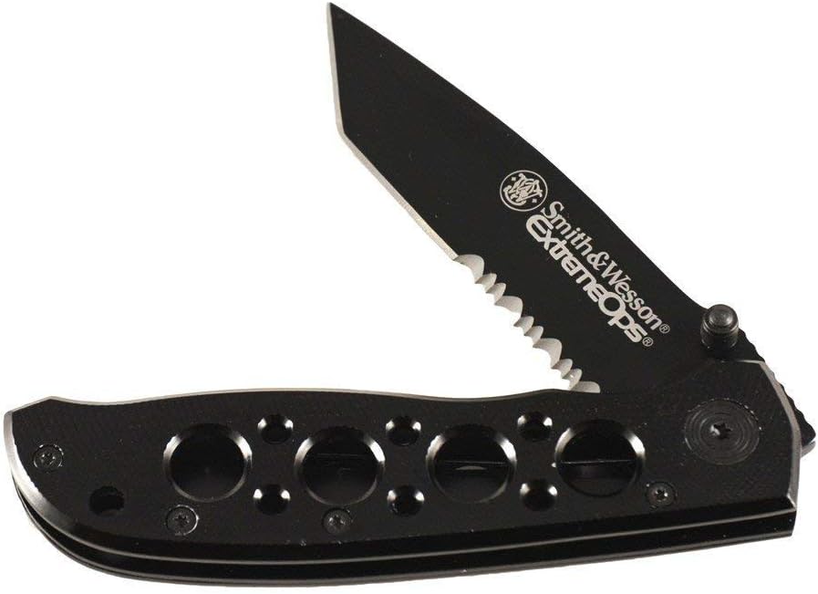 Smith & Wesson CK5TBS 7.4in High Carbon S.S. Folding Knife with a 3.2in Serrated Tanto Blade and Aluminum Handle for Outdoor, Tactical, Survival and EDC