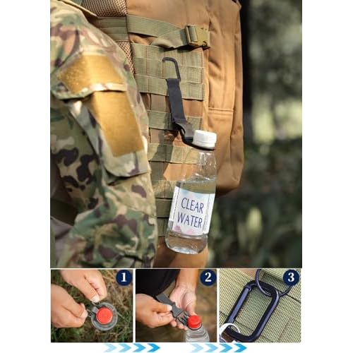 ZXZone 2PCS Bottle Buckle Clip Hanging Buckle Portable Water Bottle Ring Holder Keychain Mineral Water Bottle Clip for Backpack Belt Nylon Webbing Strap for Outdoor Tactical Camping Hiking(Black)