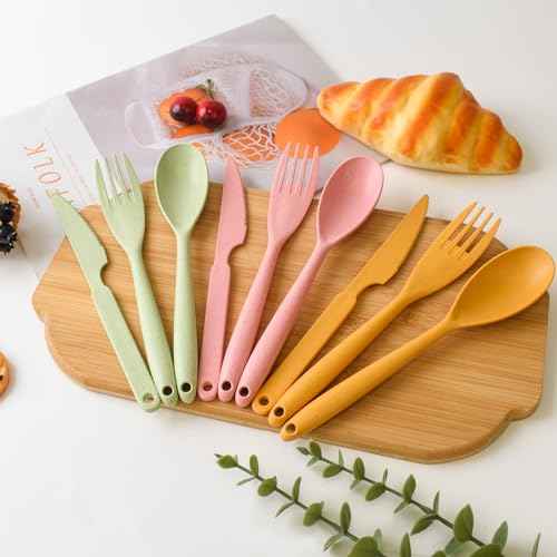 Knives Spoons and Forks Set, Large BPA Free Reusable Travel Utensils, Plastic Cutlery set Portable Lunch Tableware (8 Color)