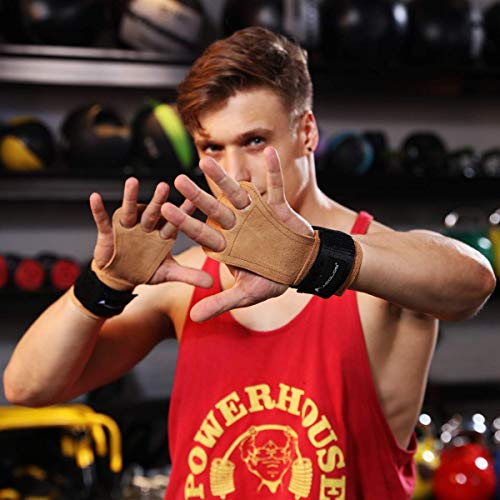 AEOLOS Leather Gymnastics Hand Grips Brown Medium for Weight Lifting & Cross Training