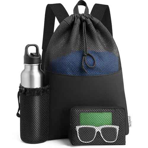 Mesh Swim Bag Beach Drawstring Backpack, Waterproof Gym Bags for Men and Women, Large Pool Bag Swimming Gear for Swimmers