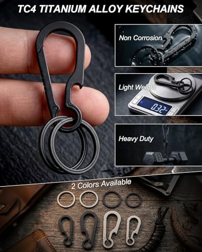 Black Titanium Carabiner Keychain Clip with Key Rings - Large 2.6"