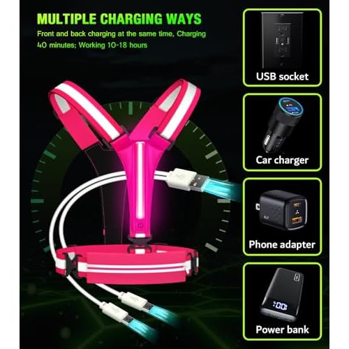 LED Reflective Vest Running Gear Set,USB Rechargeable Light Up Running Vest for Runners Night Walking with Waterproof Phone Bag,High Visibility Armband,Adjustable Waist&Shoulder for Men Women