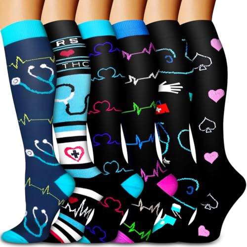Bluemaple Compression Socks for Women & Men Circulation (6 Pairs) 15-20 mmHg is Best Support for Athletic Running Cycling