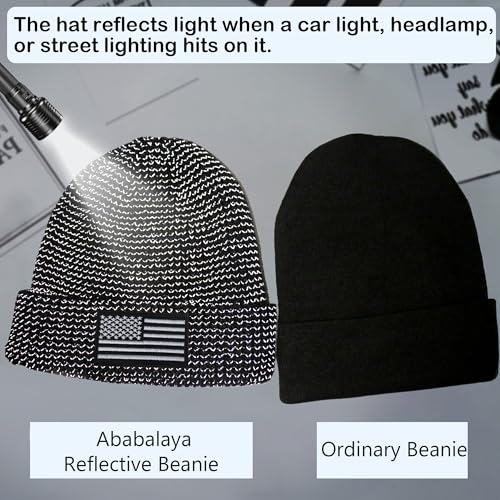 Ababalaya American Flag Knit Watch Cap, Satin Lined USA Multi-Season Army Military Tactical Beanie, Reflective Beanie