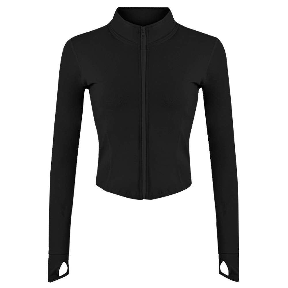 Lviefent Womens Lightweight Full Zip Running Track Jacket Workout Slim Fit Yoga Sportwear with Thumb Holes (Black, X-Small)