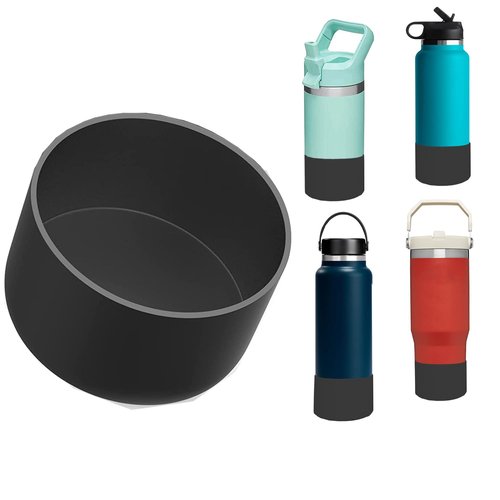 Protective Silicone Boot for 12oz - 24 oz Hydroflask Water Bottles Tumbler Anti-Slip Bottom Sleeve Cover Bumper Cup Bottom Sleeve - Stanley Cup Accessories,Black
