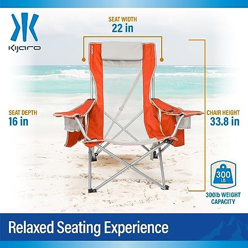 Fiji Sunset Orange Kijaro Beach Sling Chair with Cooler & Detachable Pillow