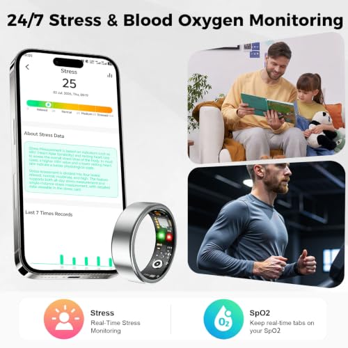 Acmoy Women's Rose Gold Smart Ring Health & Fitness Tracker Size 8