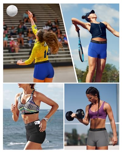 Runhit Women's 3 Pack 3" Compression Volleyball Shorts with Pockets - XS Black