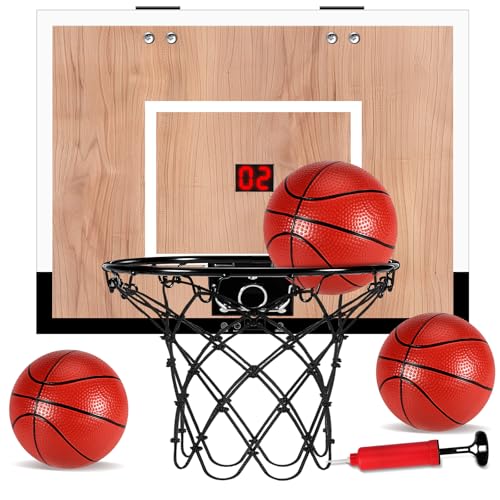 Indoor Mini Basketball Hoop Set with Scoreboard - Wall & Door Mount, 3 Balls, Pump - Score Version