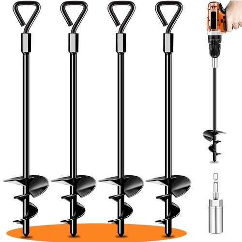 Ground Anchors Tent Stakes Trampoline Anchors Heavy Duty Screw in 4 Pack, Tent Stakes High Winds Heavy Duty for Camping Tent, Canopies, Carports, Sheds, Swing Sets,14in Ground Anchors