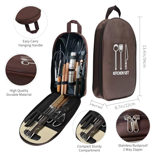 21pcs Silicone Camping Cookware Set with Utensils - Black Kitchen & Hiking Gear