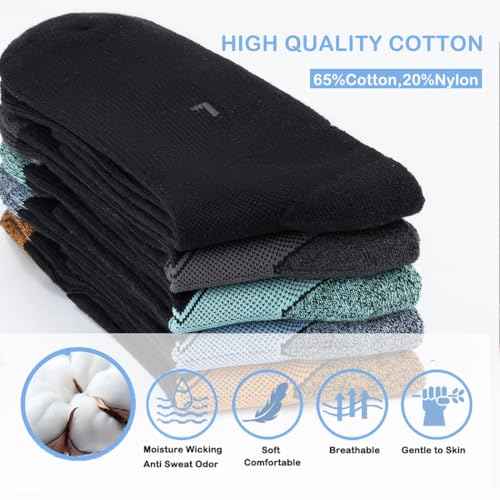 GLENMEARL Mens Crew Socks, 5 Pair Cushioned Work Socks for Men, Cotton Athletic Boot Sock, Moisture Wicking Sock for Hiking
