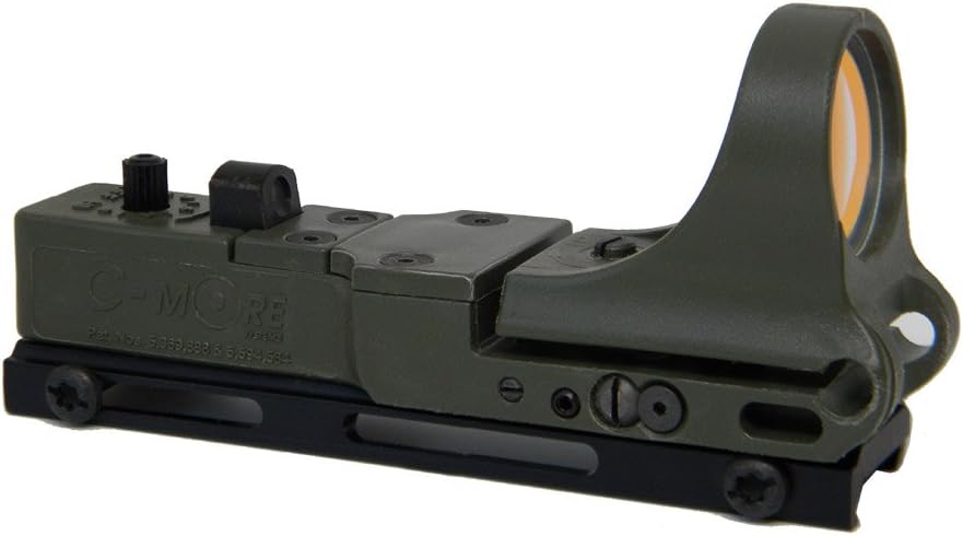 C-MORE Systems Railway Red Dot Sight, Standard Intensity Switch, 8 MOA, 1x Magnification, Made of Polymer, Ultra Bright, All Weather, Waterproof, Lightweight, Olive Drab Green