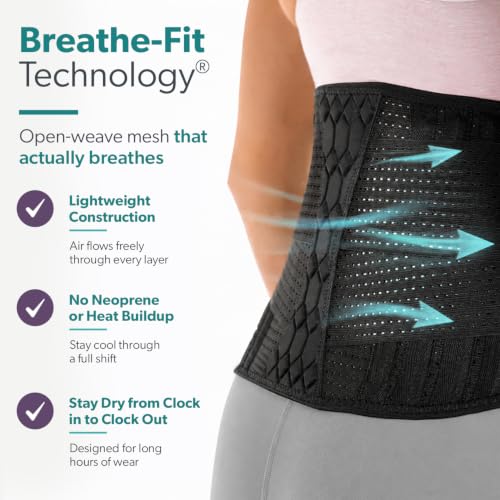 Lumbar Back Support Belt for Men & Women - Adjustable Breathable Mesh Brace - Medium Black