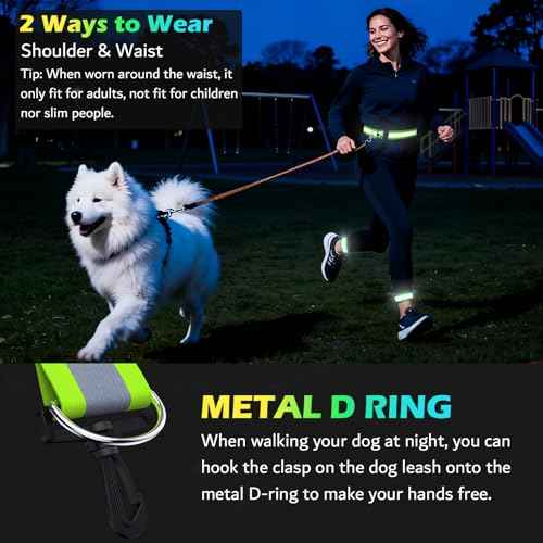 Reflective Walking Gear at Night, High Visibility Safety Reflective Sash Belt and 2-Pack Armband Set, Night Running Safety Gear for Women Men Kids, Green