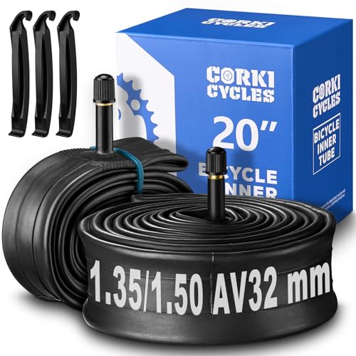 20 Inch Bike Inner Tube 2 Pack - Butyl Rubber, Schrader Valve 32mm, Fits 1.35-1.5 Tires