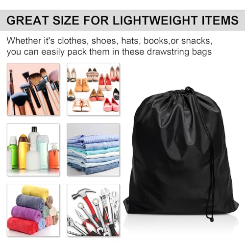 Black 16x20 Inch Drawstring Bags Set with Toggle - Durable Nylon Cinch Sack & Pouch