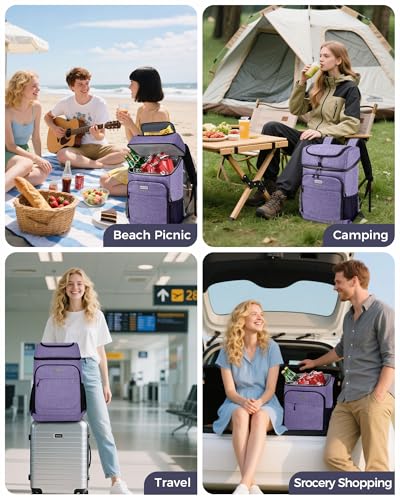 Lightweight Insulated Cooler Backpack for 30 Cans - Purple-Titan - Leak-Proof, Picnic, Hiking, Camping