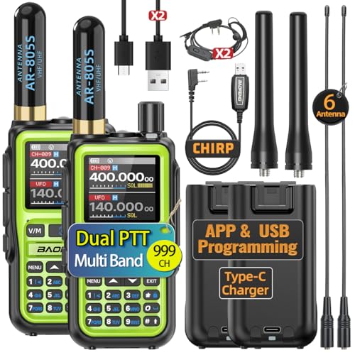 BAOFENG UV-5R MINI Handheld Ham Radio Two-Way Walkie Talkies with NOAA Weather, Dual PTT, USB-C Charger, 6Antenna - Green