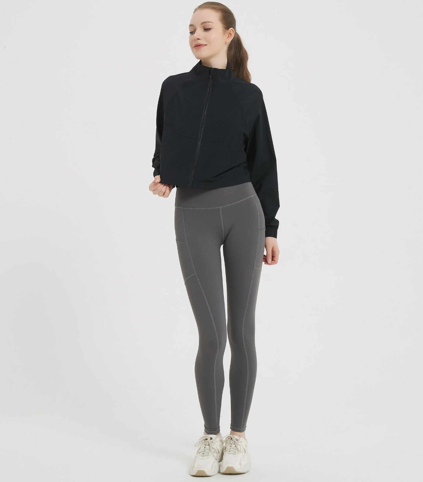 happlan Women's UPF 50+ Sun Protection Athletic Running Gym Yoga Long Sleeve Cropped Zip Up Workout Shirt Track Jacket